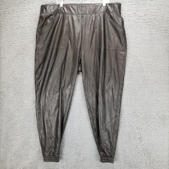 Spanx Pants Womens 3X Black Faux Leather Look High Rise Shaping Pocket Jogger - Picture 1 of 14